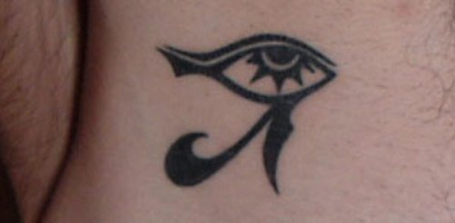 Black Ink Horus Eye Tattoo On Hip